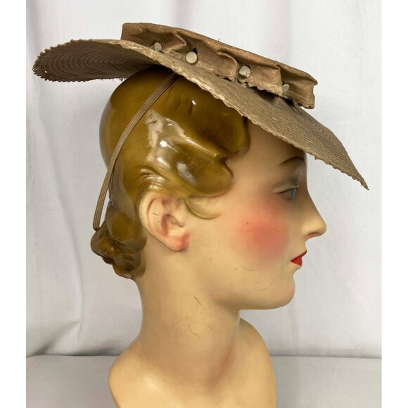 19th C. Sun Hat American Flat Crown Hat Button off C 1840-1890 Victorian main image 6